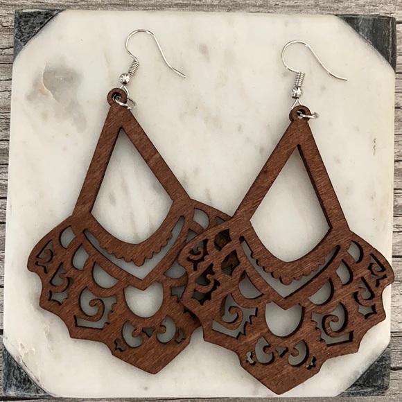 Jewelry - Petunia Laser Carved Wood Earrings